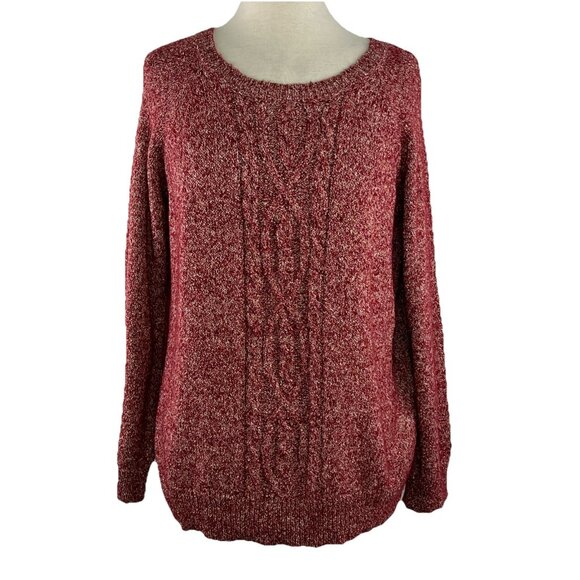 Laura Scott Size XL Sweater Red Gold Thread Cable Knit Crew Neck Long Sleeves - Picture 1 of 9